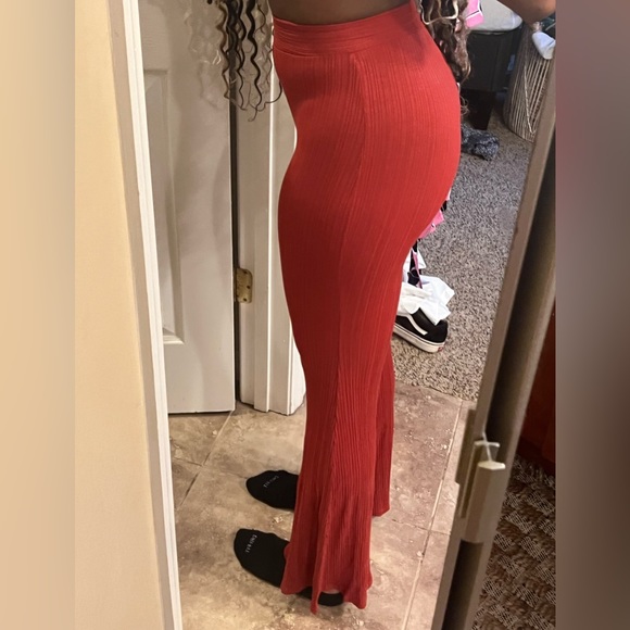 High Waisted Burnt Orange Flare Pants - Picture 2 of 5